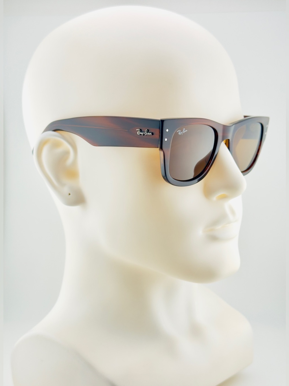 Ray-Ban Mega Wayfarer Sunglasses RB0840S Polished Striped Havana Brown Lenses - Picture 4 of 14